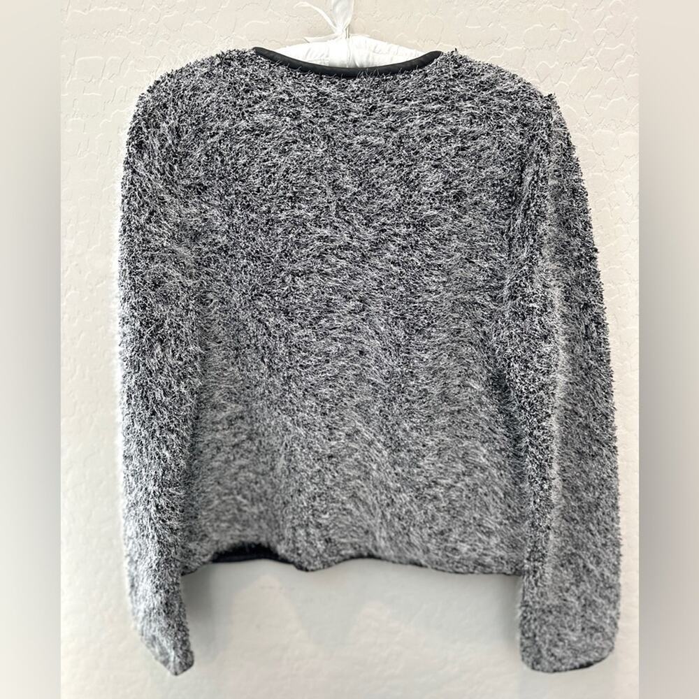 TROUVE Fuzzy Textured Cropped Jacket Gray Black Zip Front Moto Biker Large - Picture 6 of 9